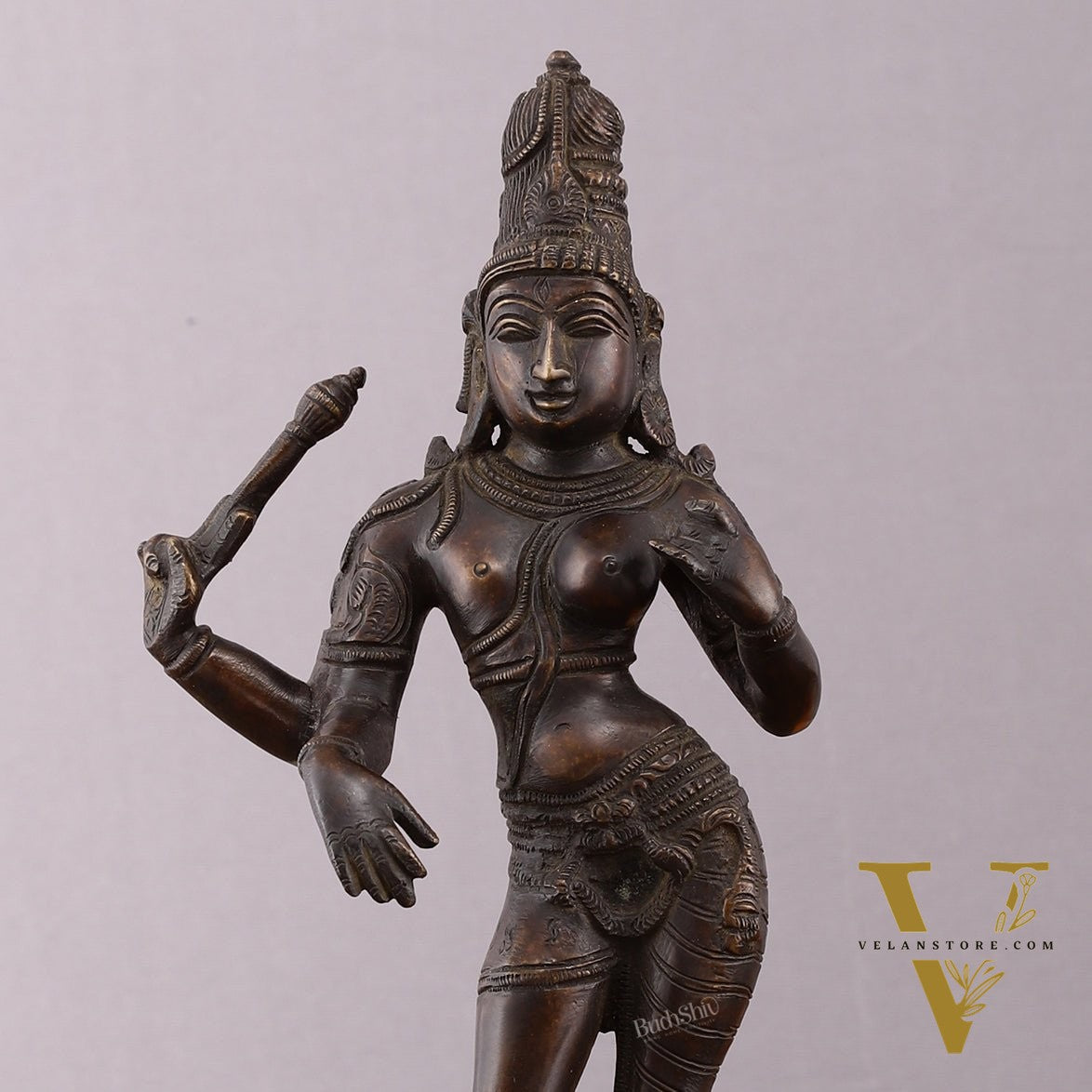 Pure Brass Ardhanarishwara Vintage Crafted Sculpture - 12.5 Inch