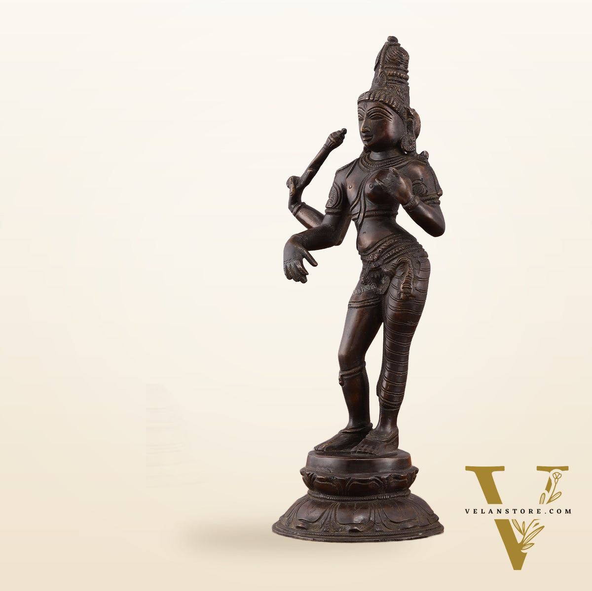 Pure Brass Ardhanarishwara Vintage Crafted Sculpture - 12.5 Inch