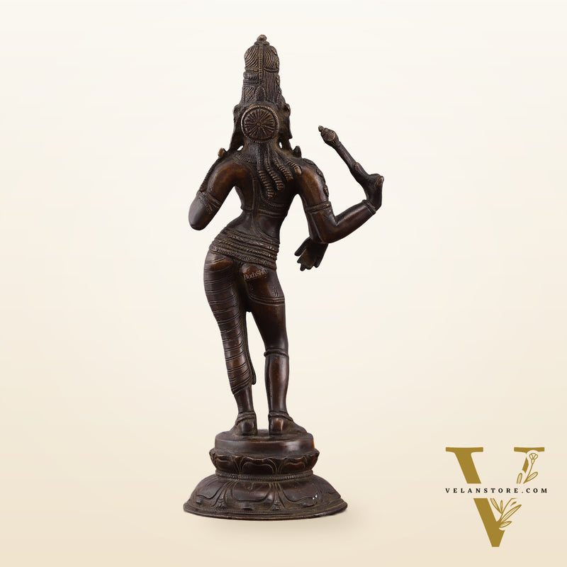Pure Brass Ardhanarishwara Vintage Crafted Sculpture - 12.5 Inch