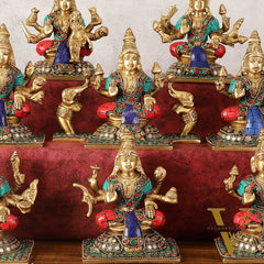 Pure Brass Ashtalakshmi Idols with Stonework - Set of 8 pcs - 5.5 inch