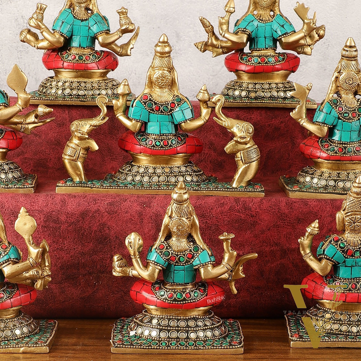 Pure Brass Ashtalakshmi Idols with Stonework - Set of 8 pcs - 5.5 inch