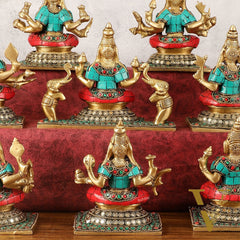 Pure Brass Ashtalakshmi Idols with Stonework - Set of 8 pcs - 5.5 inch