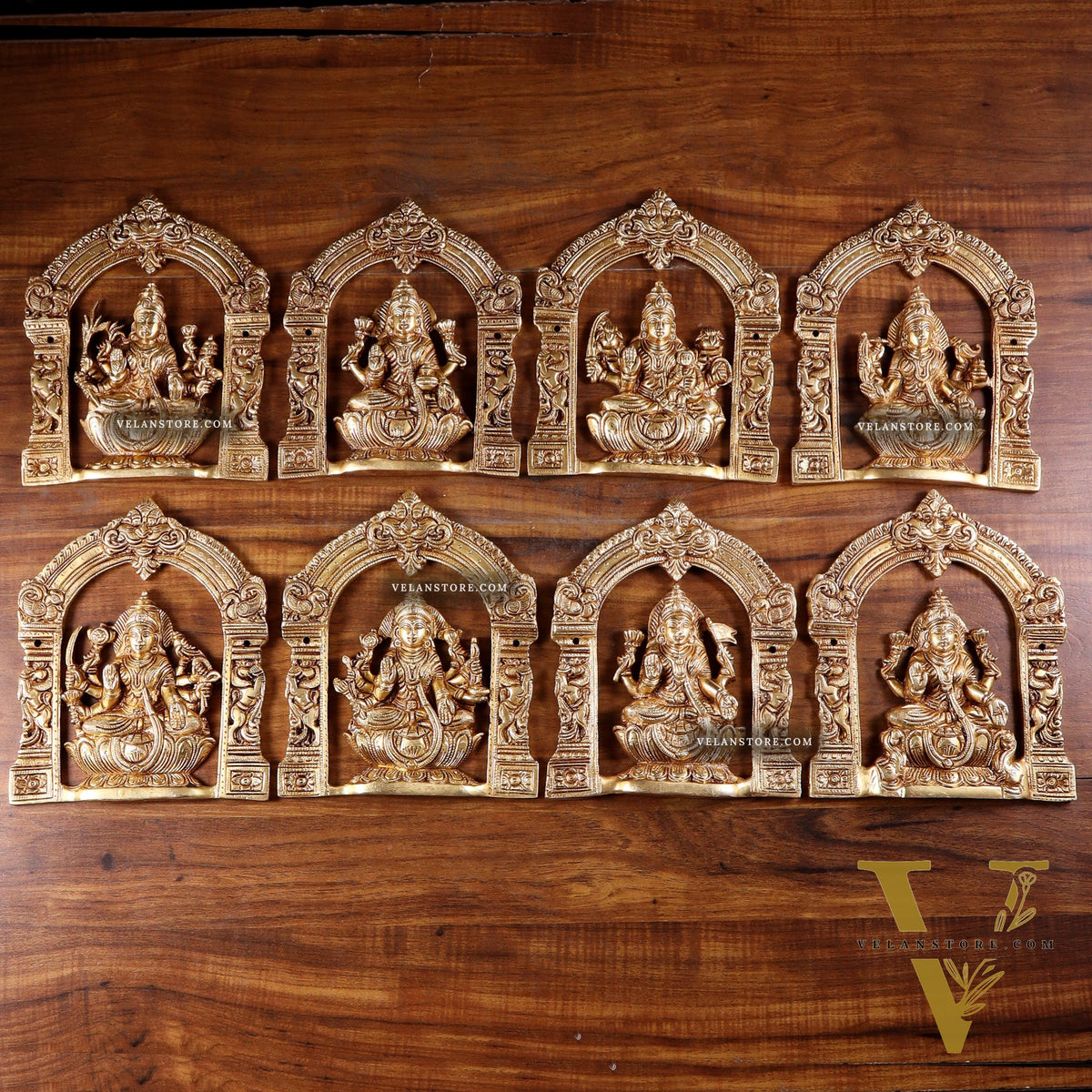 Pure Brass Ashtalakshmi Wall Hanging Set with Prabhavali for wall hangings – 9" Height