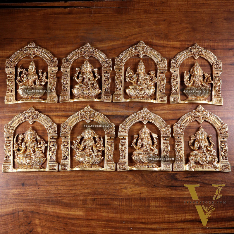 Pure Brass Ashtalakshmi Wall Hanging Set with Prabhavali for wall hangings – 9" Height