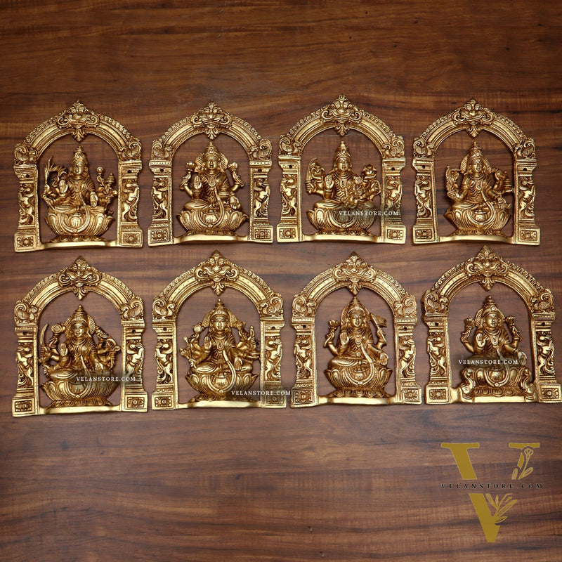 Pure Brass Ashtalakshmi Wall Hanging Set with Prabhavali for wall hangings – 9" Height
