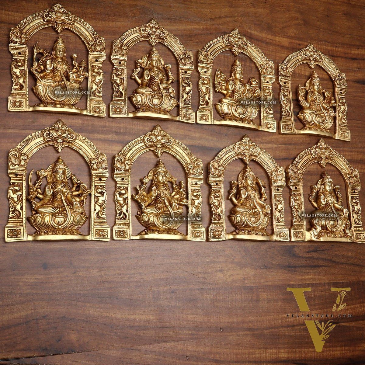 Pure Brass Ashtalakshmi Wall Hanging Set with Prabhavali for wall hangings – 9" Height