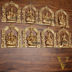 Pure Brass Ashtalakshmi Wall Hanging Set with Prabhavali for wall hangings – 9" Height