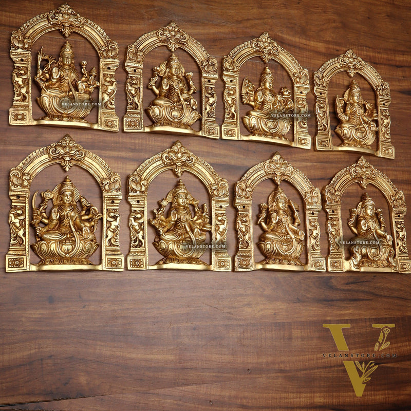 Pure Brass Ashtalakshmi Wall Hanging Set with Prabhavali for wall hangings – 9" Height