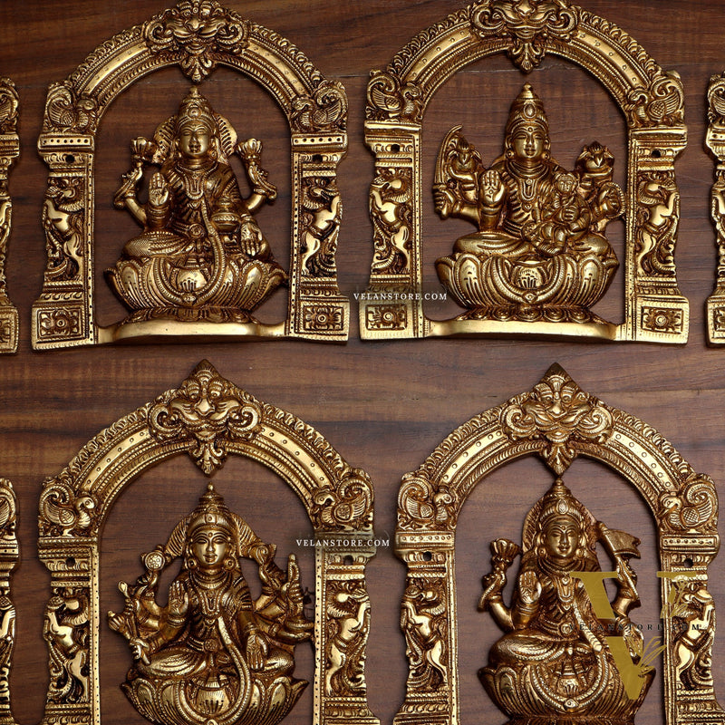 Pure Brass Ashtalakshmi Wall Hanging Set with Prabhavali for wall hangings – 9" Height