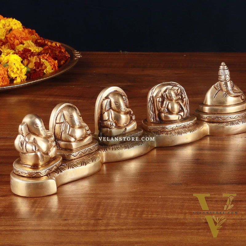 Pure Brass Ashtavinayaka – Eight Forms of Lord Ganesha Idols, 3 inch height