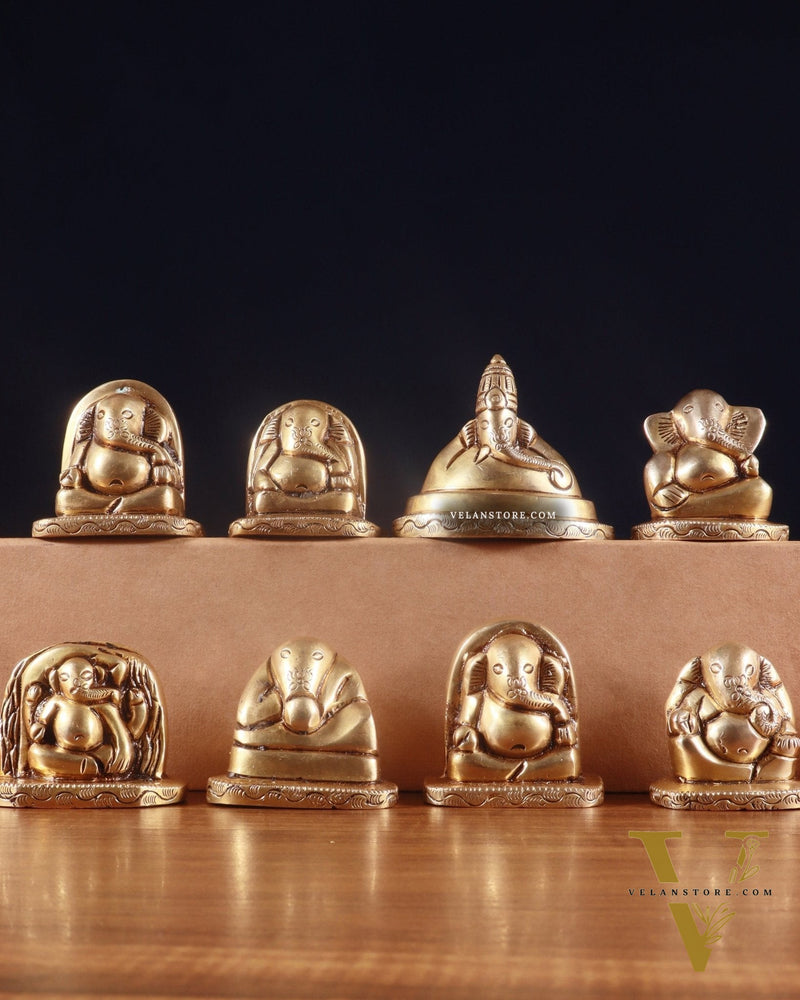 Pure Brass Ashtavinayaka Lord Ganesha 8 Forms Idol Set – 2.5 Inch,
