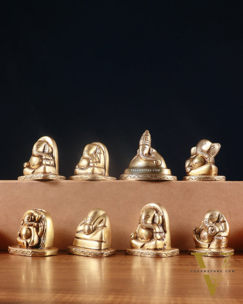Pure Brass Ashtavinayaka Lord Ganesha 8 Forms Idol Set – 2.5 Inch,