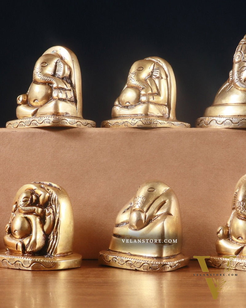 Pure Brass Ashtavinayaka Lord Ganesha 8 Forms Idol Set – 2.5 Inch,