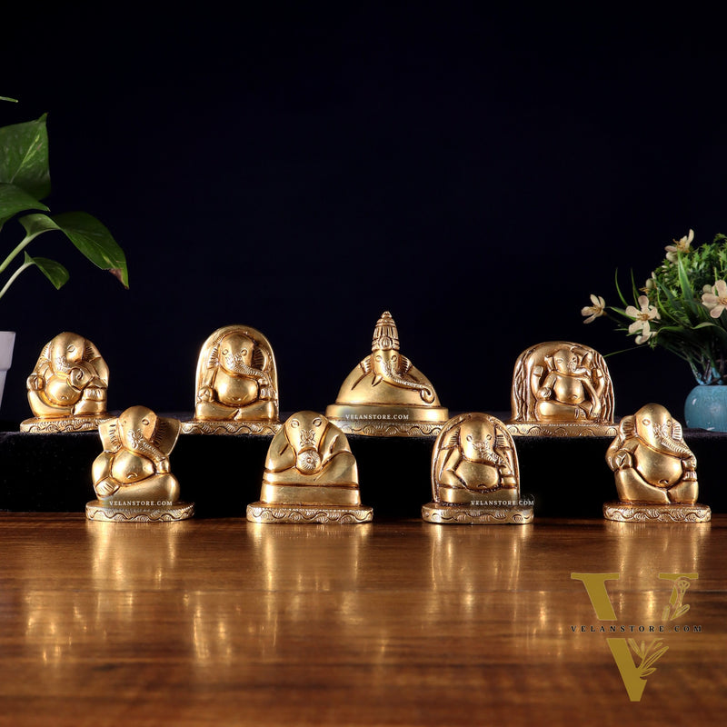 Pure Brass Ashtavinayaka Lord Ganesha eight Forms Idol Set – 2.5 Inch,
