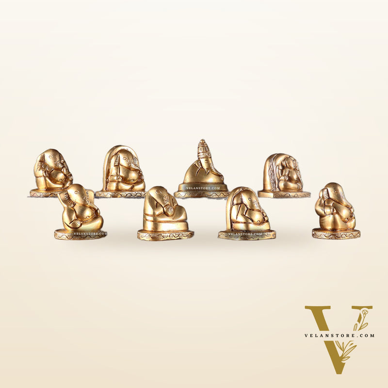 Pure Brass Ashtavinayaka Lord Ganesha eight Forms Idol Set – 2.5 Inch,