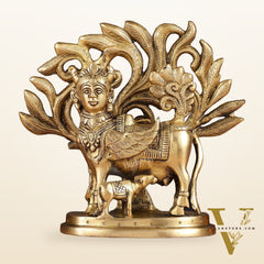 Pure Brass Auspicious Kamdhenu Cow with Kalpavriksha Idol - 7.5"