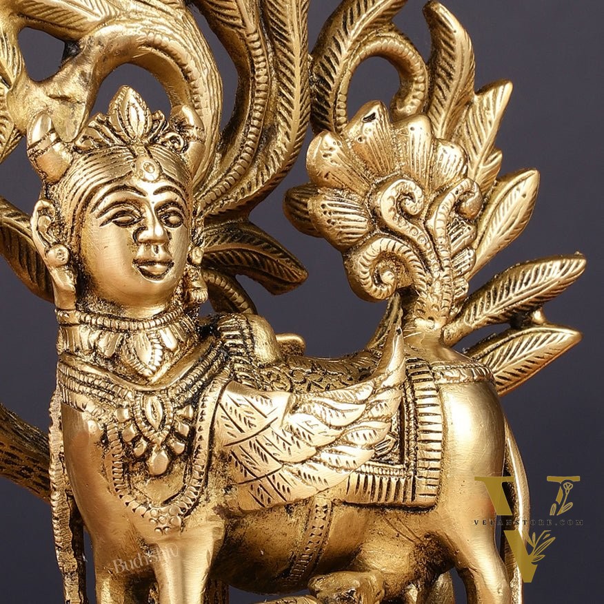 Pure Brass Auspicious Kamdhenu Cow with Kalpavriksha Idol - 7.5"