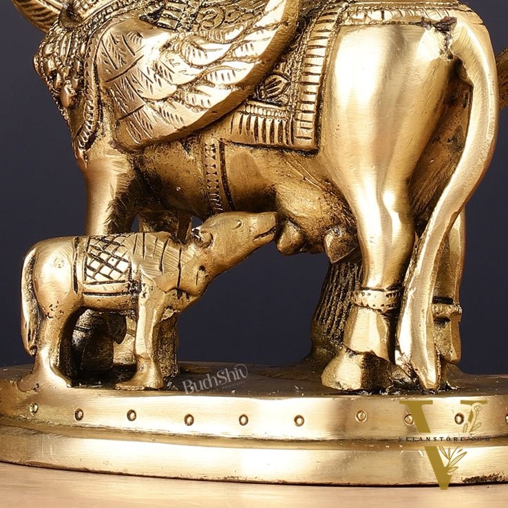 Pure Brass Auspicious Kamdhenu Cow with Kalpavriksha Idol - 7.5"