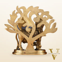 Pure Brass Auspicious Kamdhenu Cow with Kalpavriksha Idol - 7.5"