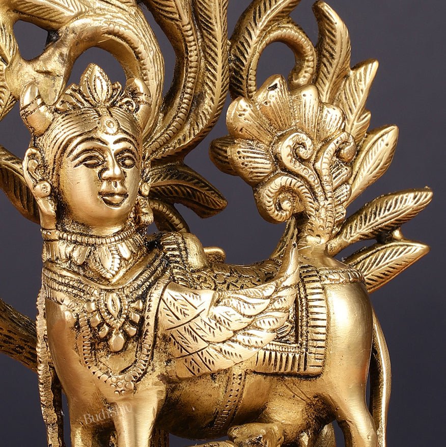 Pure Brass Auspicious Kamdhenu Cow with Kalpavriksha Idol - 7.5"