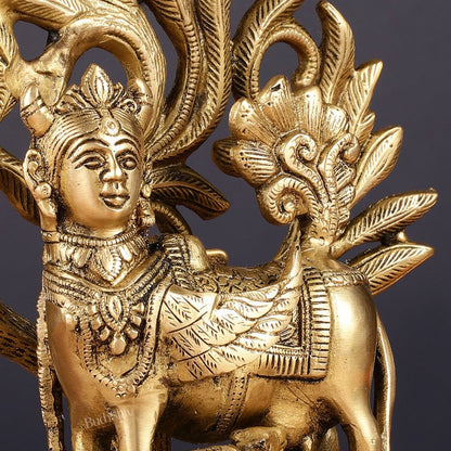 Pure Brass Auspicious Kamdhenu Cow with Kalpavriksha Idol - 7.5"
