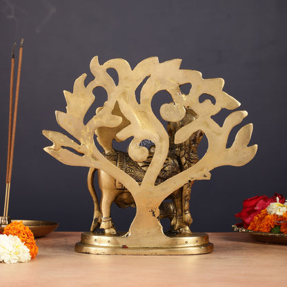 Pure Brass Auspicious Kamdhenu Cow with Kalpavriksha Idol - 7.5"