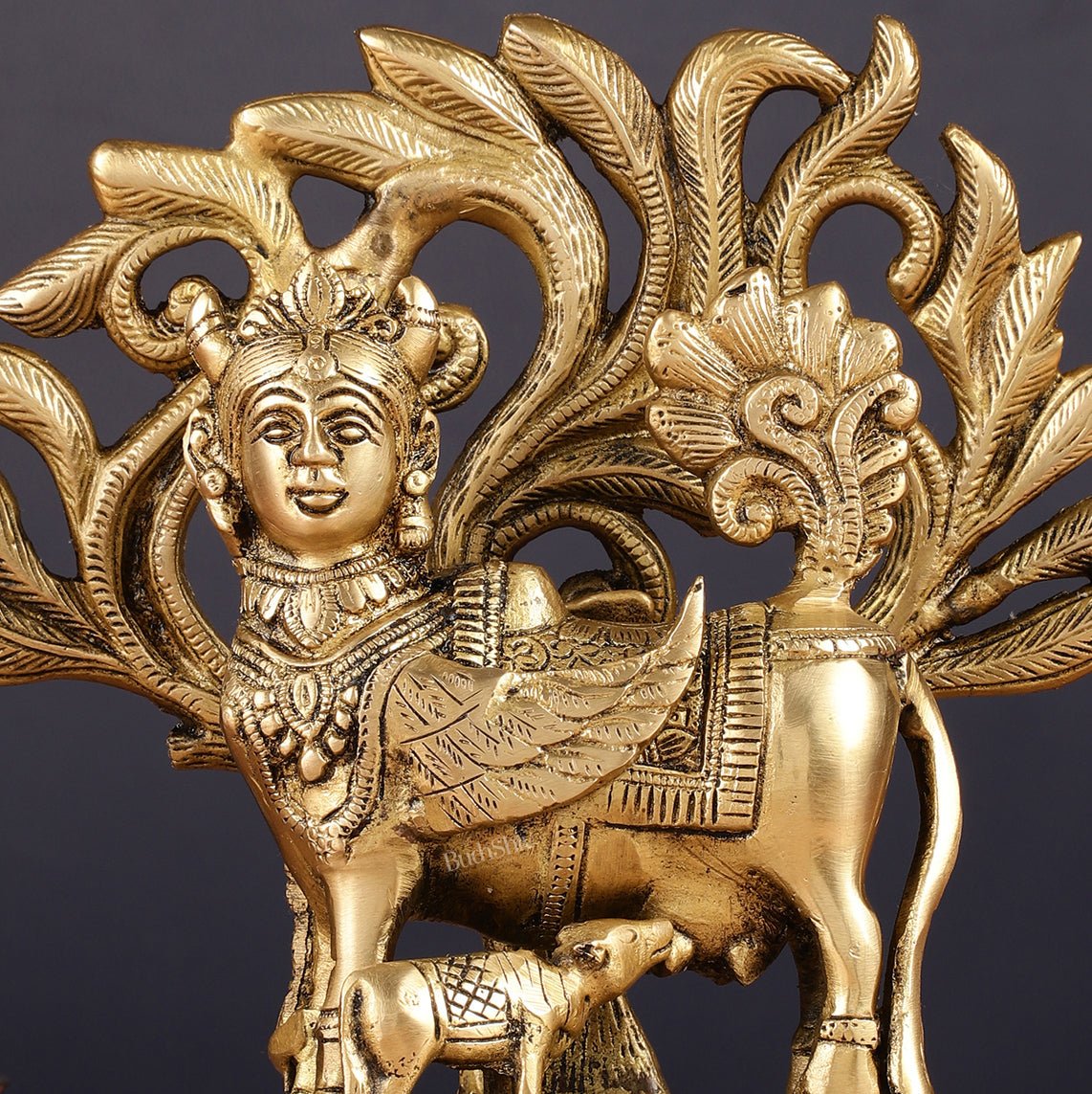 Pure Brass Auspicious Kamdhenu Cow with Kalpavriksha Idol - 7.5"