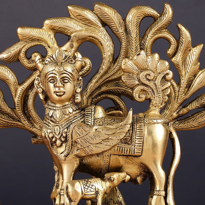 Pure Brass Auspicious Kamdhenu Cow with Kalpavriksha Idol - 7.5"