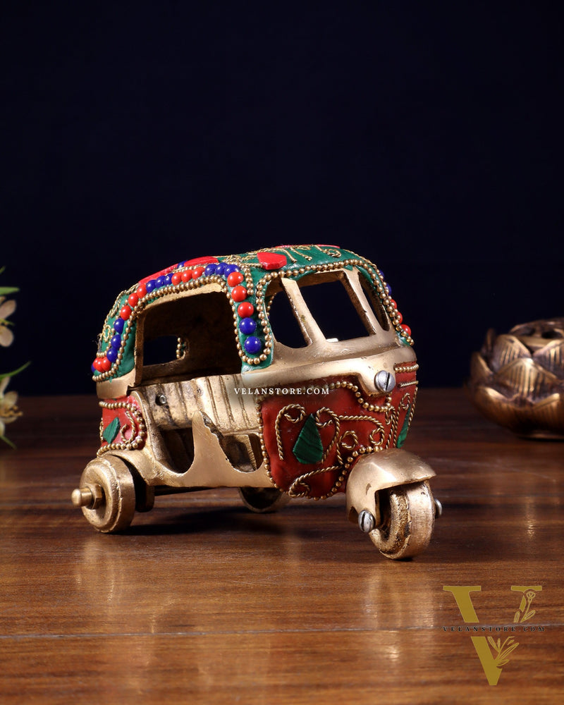 Pure Brass Auto Rickshaw Showpiece – Indian Souvenir Gift