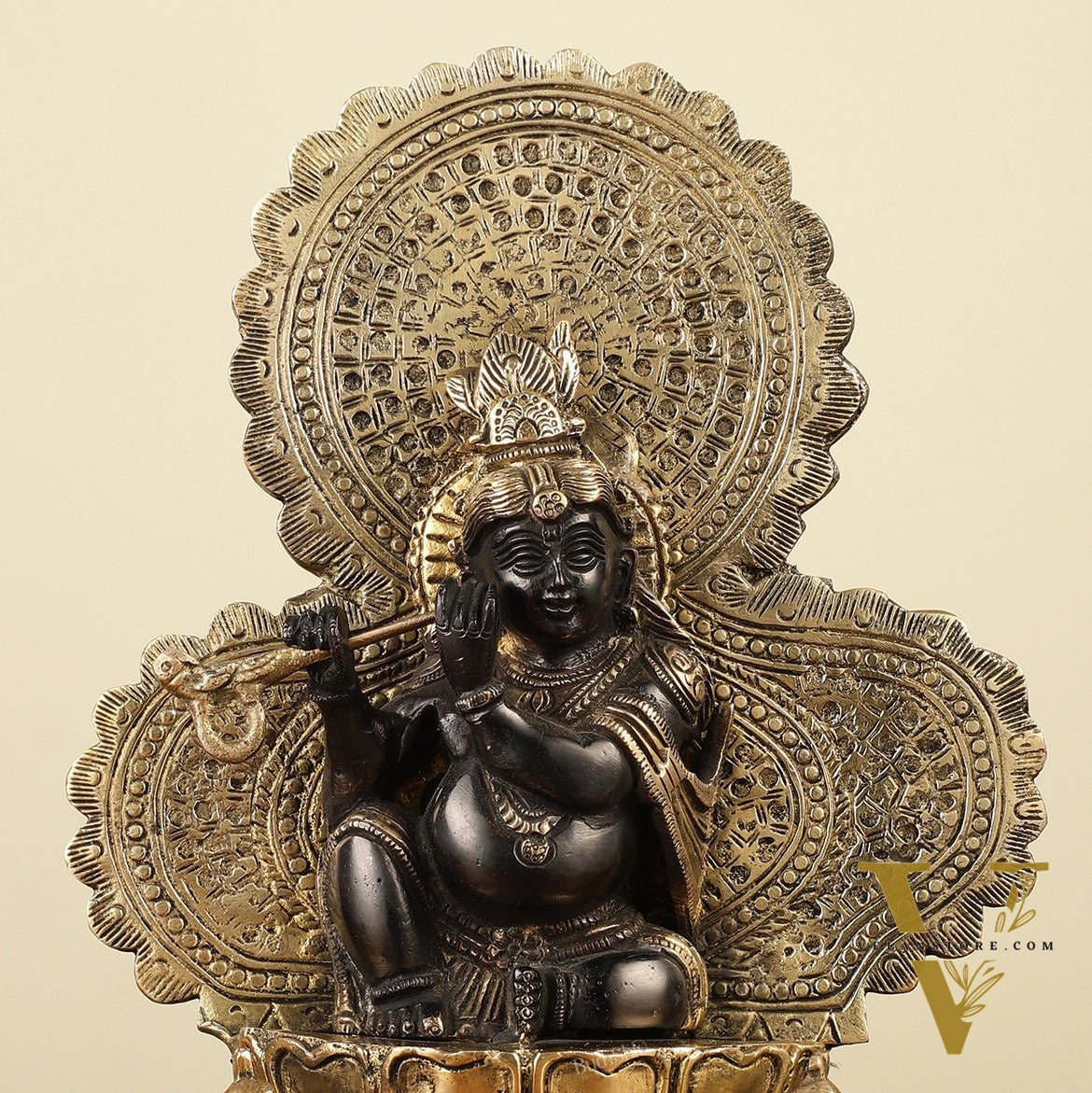 Pure Brass Baal Krishna with Peacocks Idol 11 inch