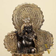 Pure Brass Baal Krishna with Peacocks Idol 11 inch
