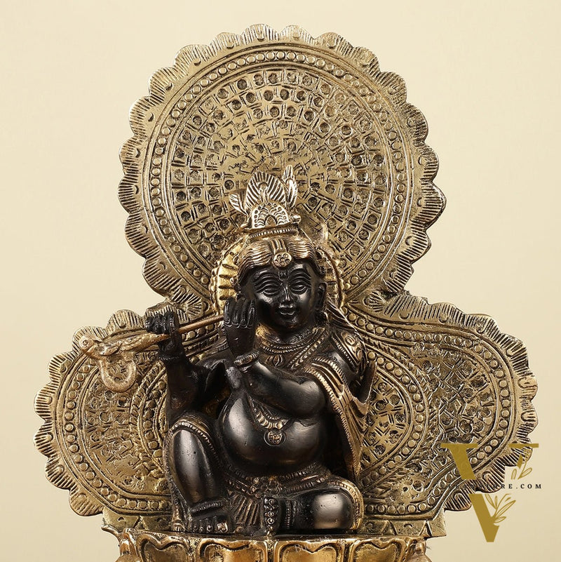 Pure Brass Baal Krishna with Peacocks Idol 11 inch