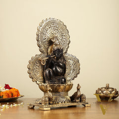Pure Brass Baal Krishna with Peacocks Idol 11 inch
