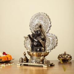 Pure Brass Baal Krishna with Peacocks Idol 11 inch