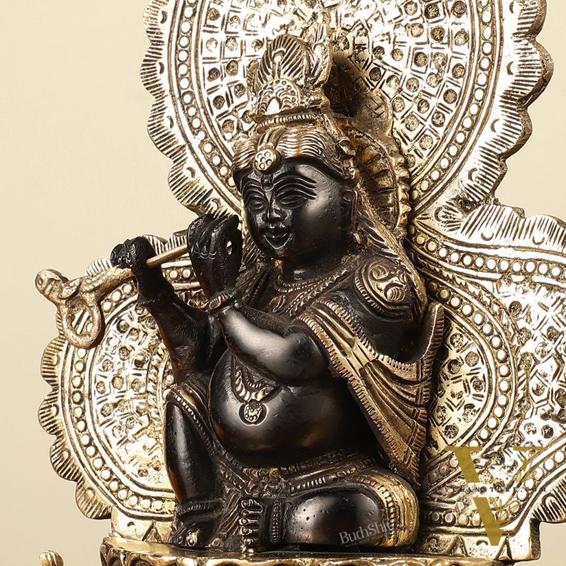 Pure Brass Baal Krishna with Peacocks Idol 11 inch