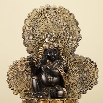 Pure Brass Baal Krishna with Peacocks Idol 11 inch