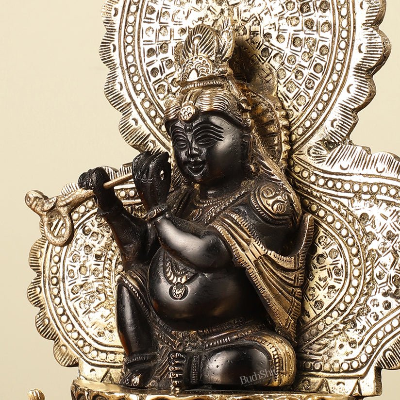 Pure Brass Baal Krishna with Peacocks Idol 11 inch