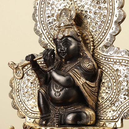 Pure Brass Baal Krishna with Peacocks Idol 11 inch
