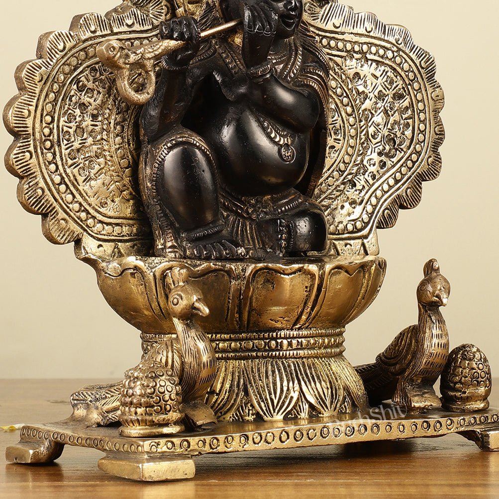 Pure Brass Baal Krishna with Peacocks Idol 11 inch
