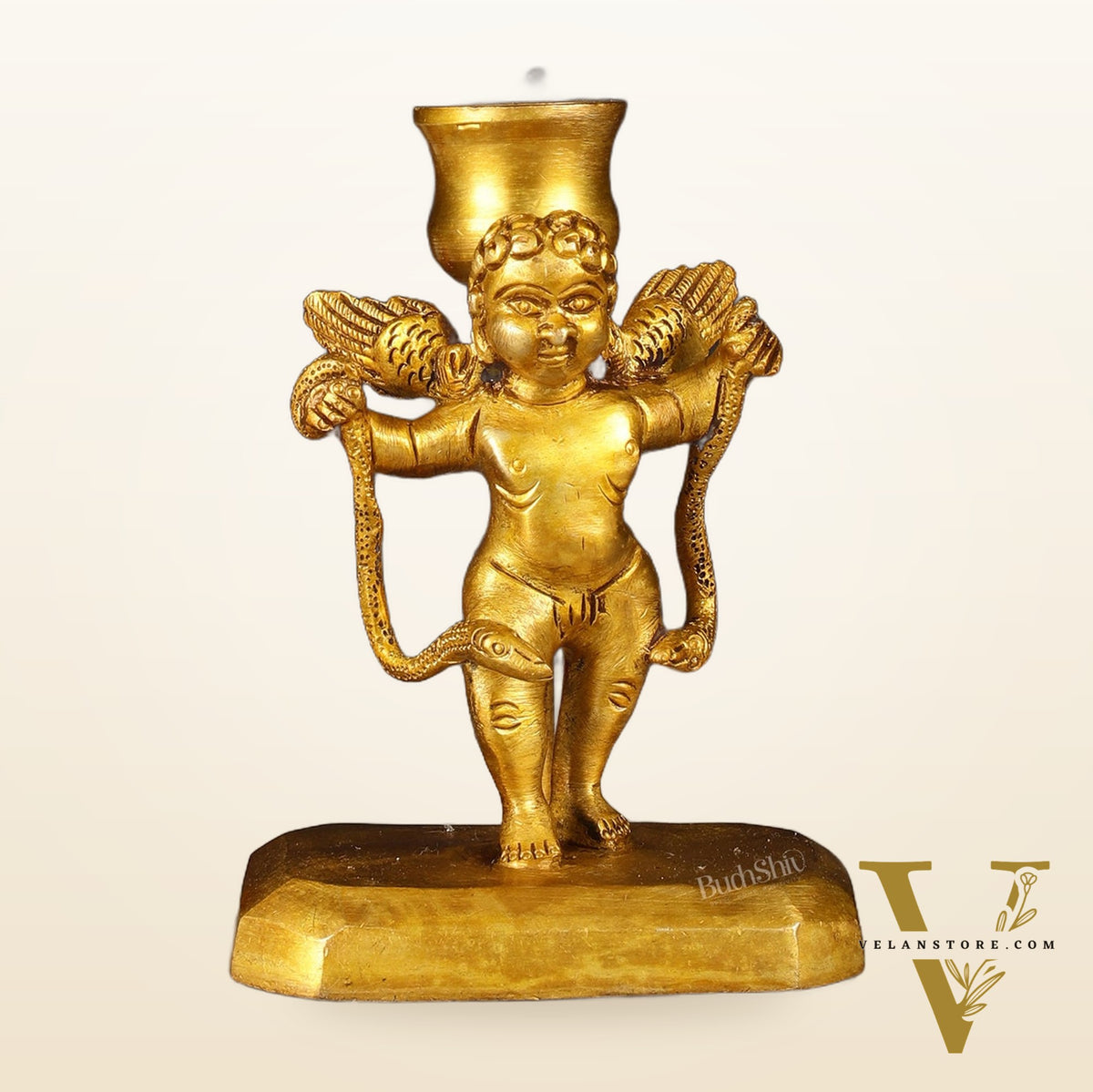 Pure Brass Baby Angel Candle Stand 4.5"