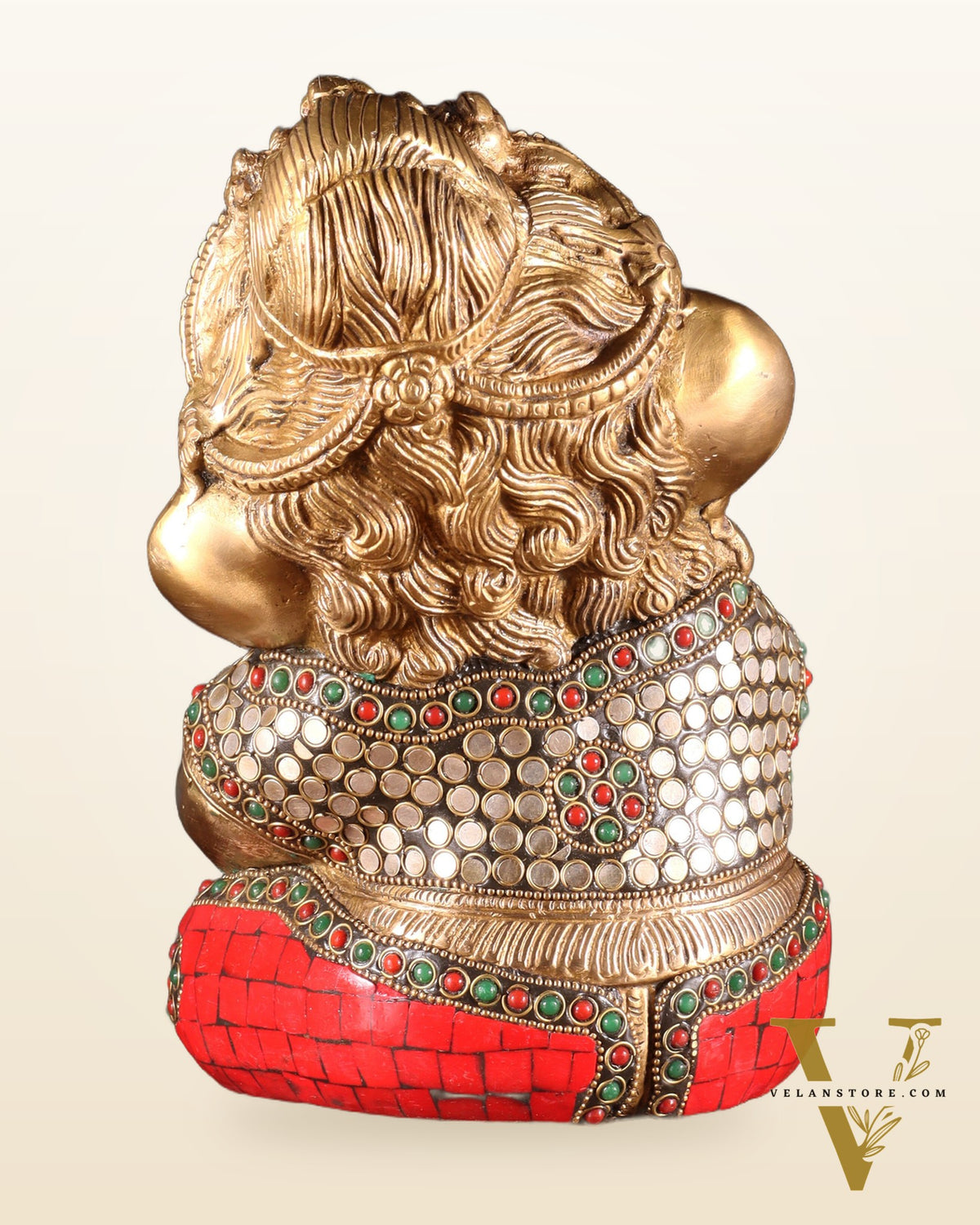 Pure Brass Baby Ganesha in Meditation with Natural Stones – 9"
