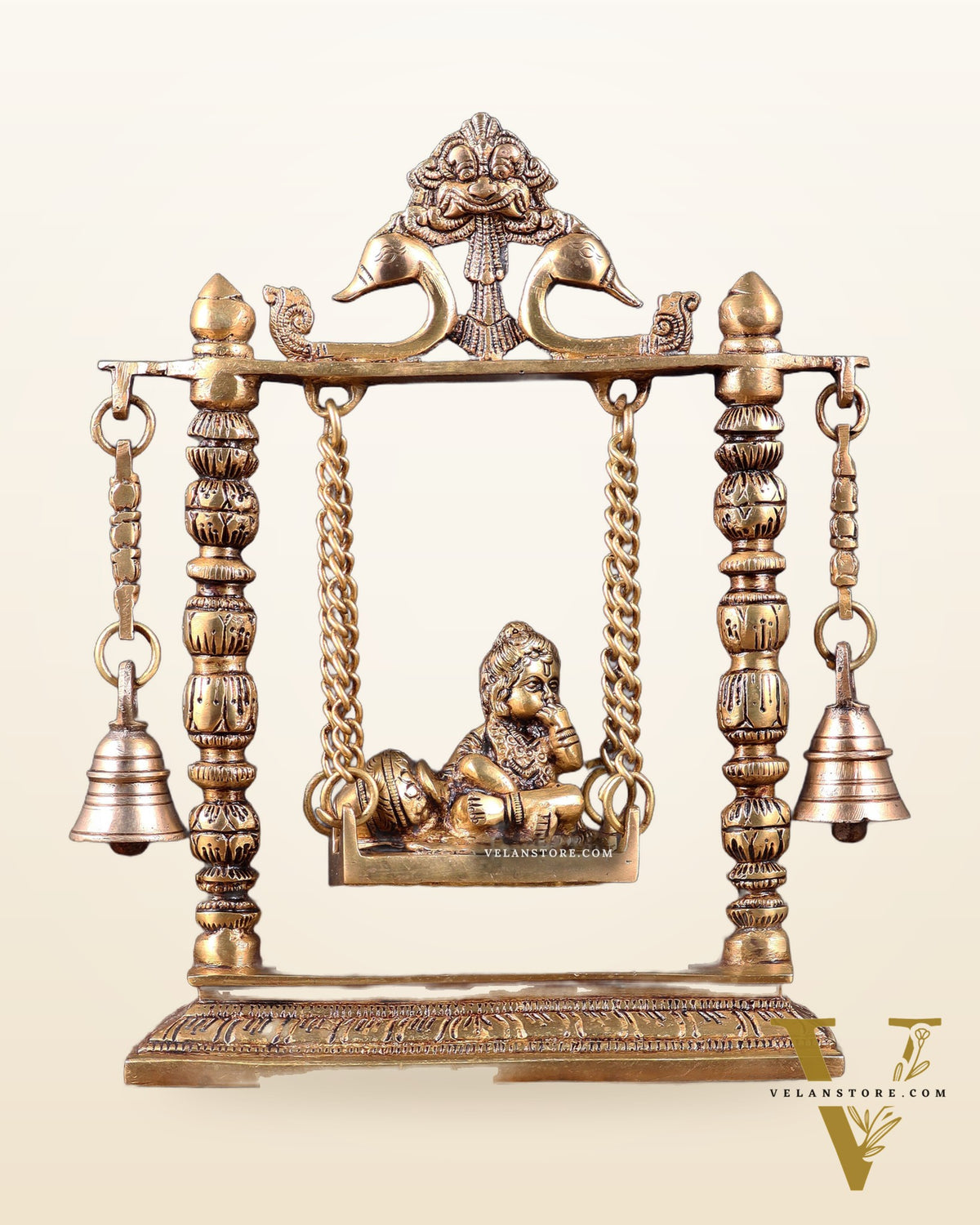 Pure Brass baby krishna bal gopal makhan chor Swing Hanging Bells | 10 Inch |