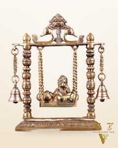 Pure Brass baby krishna bal gopal makhan chor Swing Hanging Bells | 10 Inch |
