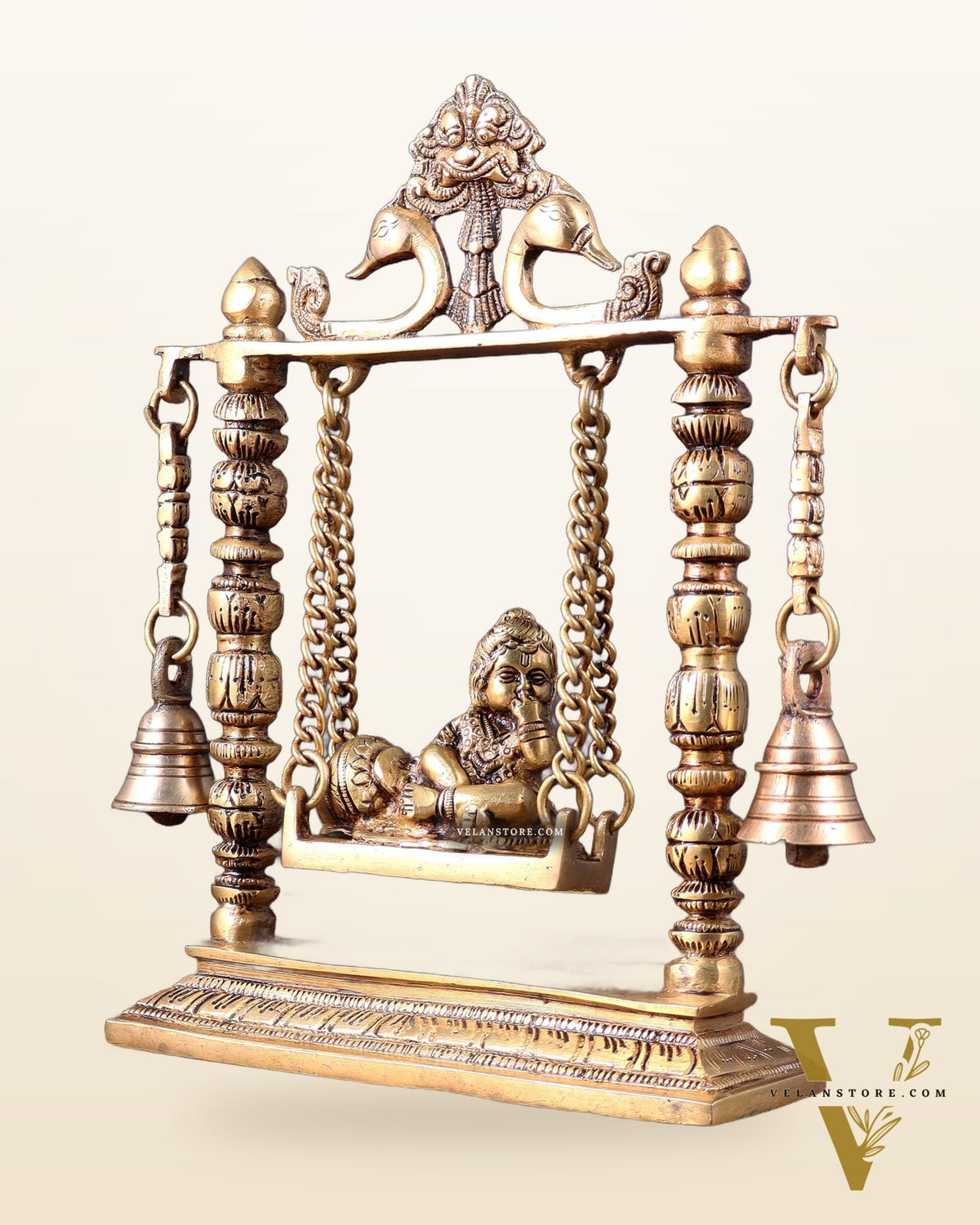 Pure Brass baby krishna bal gopal makhan chor Swing Hanging Bells | 10 Inch |