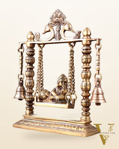 Pure Brass baby krishna bal gopal makhan chor Swing Hanging Bells | 10 Inch |