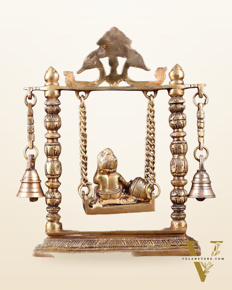Pure Brass baby krishna bal gopal makhan chor Swing Hanging Bells | 10 Inch |