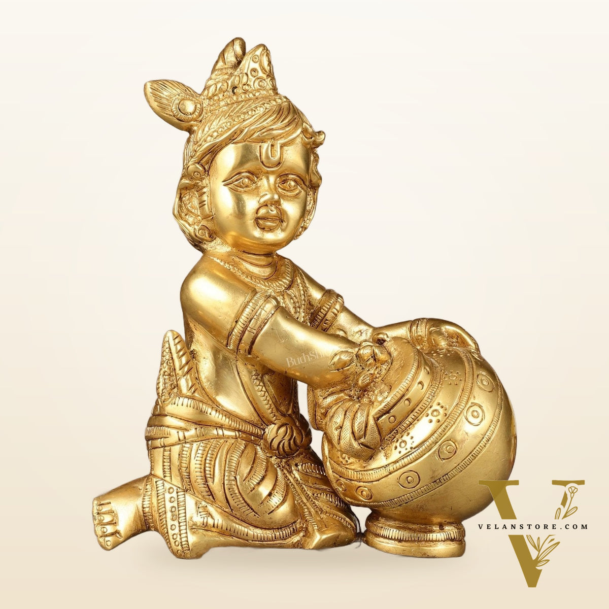 Pure Brass Baby Krishna Makhan chor idol 7"