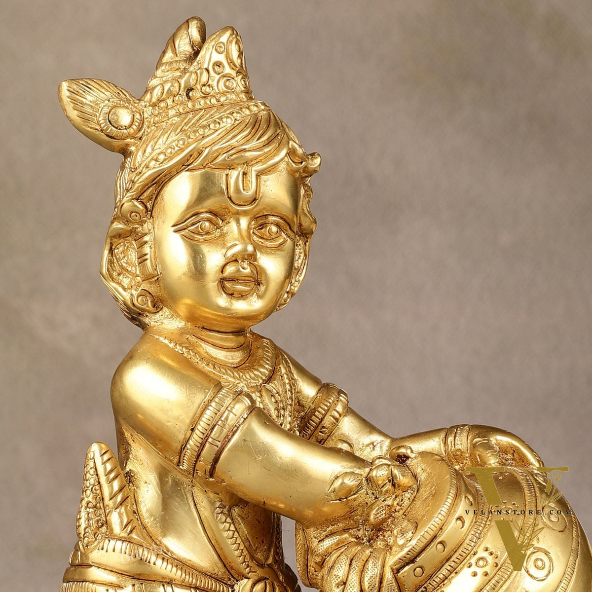 Pure Brass Baby Krishna Makhan chor idol 7"