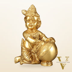 Pure Brass Baby Krishna Makhan chor idol 7"