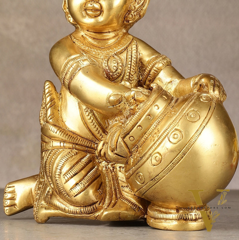 Pure Brass Baby Krishna Makhan chor idol 7"